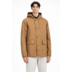 SANDRO Camel Workwear Hooded Jacket‎ XL Men's Button Front Casual Coat